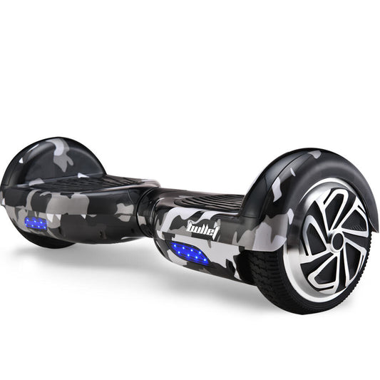 BULLET Electric Hoverboard Scooter 6.5 Inch Wheels, Colour LED Lighting, Carry Bag, Gen III Camo Grey - Cosy Abode