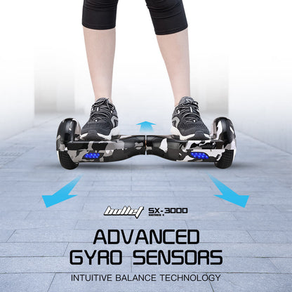 BULLET Electric Hoverboard Scooter 6.5 Inch Wheels, Colour LED Lighting, Carry Bag, Gen III Camo Grey - Cosy Abode
