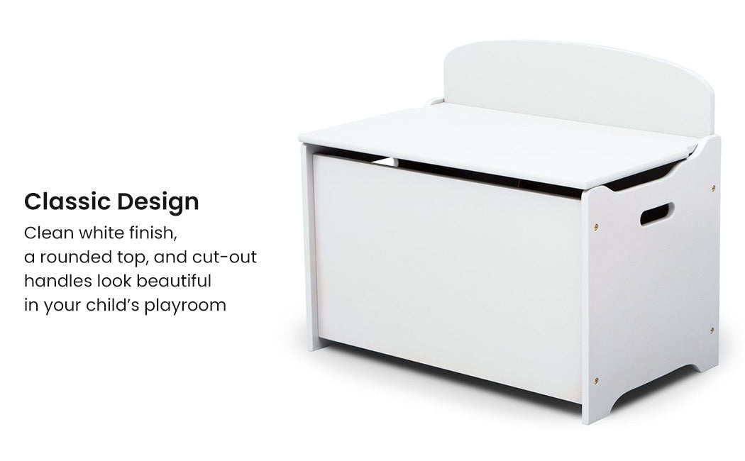 DELTA CHILDREN Deluxe Toy Box Kids Furniture Chest Bedroom Wooden Storage White - Cosy Abode