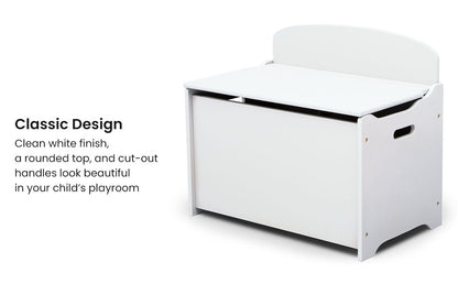 DELTA CHILDREN Deluxe Toy Box Kids Furniture Chest Bedroom Wooden Storage White - Cosy Abode