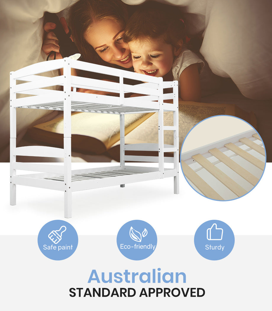 Kingston Slumber Bunk Bed Frame Single Wooden Kids Timber PIne Wood Loft Children Bedroom Furniture - Cosy Abode