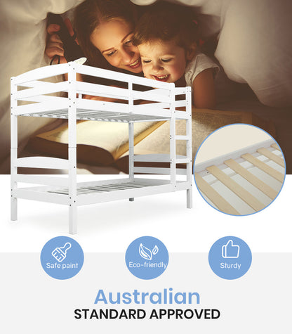 Kingston Slumber Bunk Bed Frame Single Wooden Kids Timber PIne Wood Loft Children Bedroom Furniture - Cosy Abode