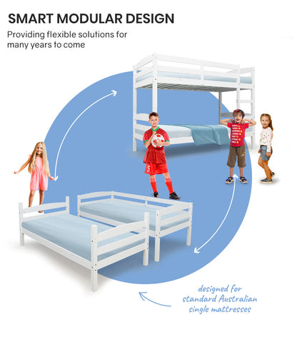 Kingston Slumber Bunk Bed Frame Single Wooden Kids Timber PIne Wood Loft Children Bedroom Furniture - Cosy Abode
