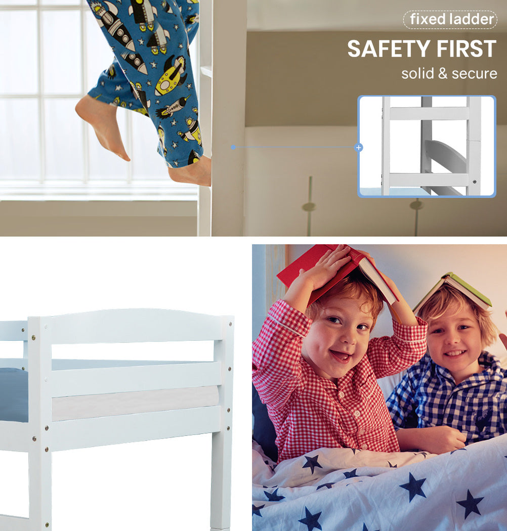 Kingston Slumber Bunk Bed Frame Single Wooden Kids Timber PIne Wood Loft Children Bedroom Furniture - Cosy Abode