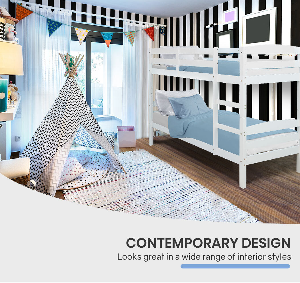 Kingston Slumber Bunk Bed Frame Single Wooden Kids Timber PIne Wood Loft Children Bedroom Furniture - Cosy Abode