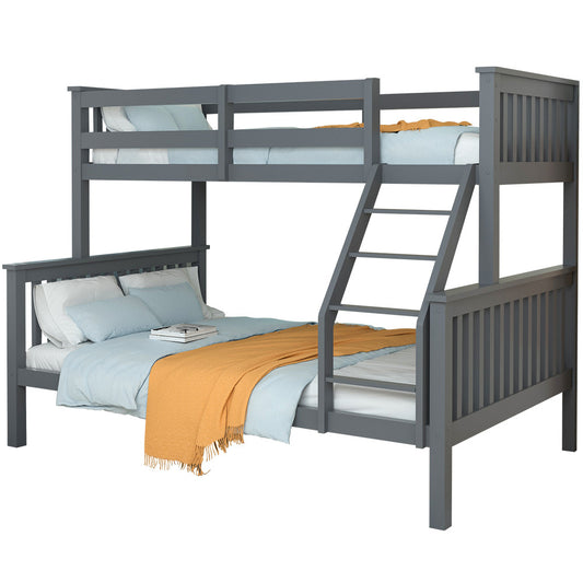 KINGSTON 2in1 Single on Double Bunk Bed Kids Solid Wood Timber Loft Furniture Slats, Grey - Cosy Abode
