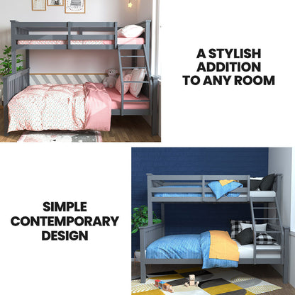 KINGSTON 2in1 Single on Double Bunk Bed Kids Solid Wood Timber Loft Furniture Slats, Grey - Cosy Abode