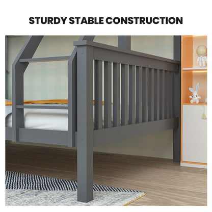 KINGSTON 2in1 Single on Double Bunk Bed Kids Solid Wood Timber Loft Furniture Slats, Grey - Cosy Abode