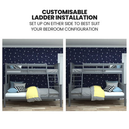 KINGSTON 2in1 Single on Double Bunk Bed Kids Solid Wood Timber Loft Furniture Slats, Grey - Cosy Abode
