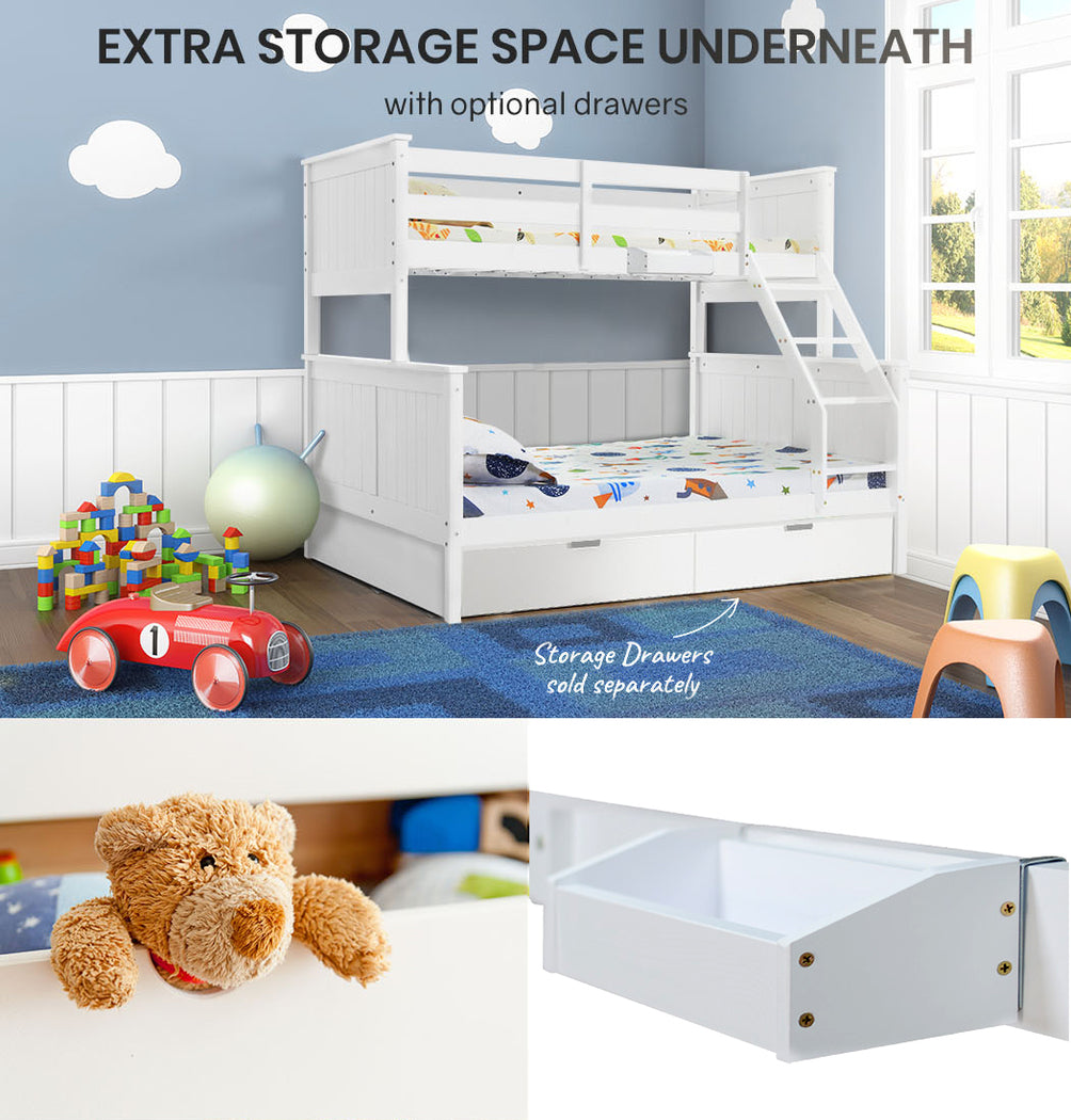 KINGSTON SLUMBER Bunk Bed Frame Modular Single White Wood Kids Double Deck Twin - Cosy Abode