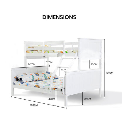 KINGSTON SLUMBER Bunk Bed Frame Modular Single White Wood Kids Double Deck Twin - Cosy Abode