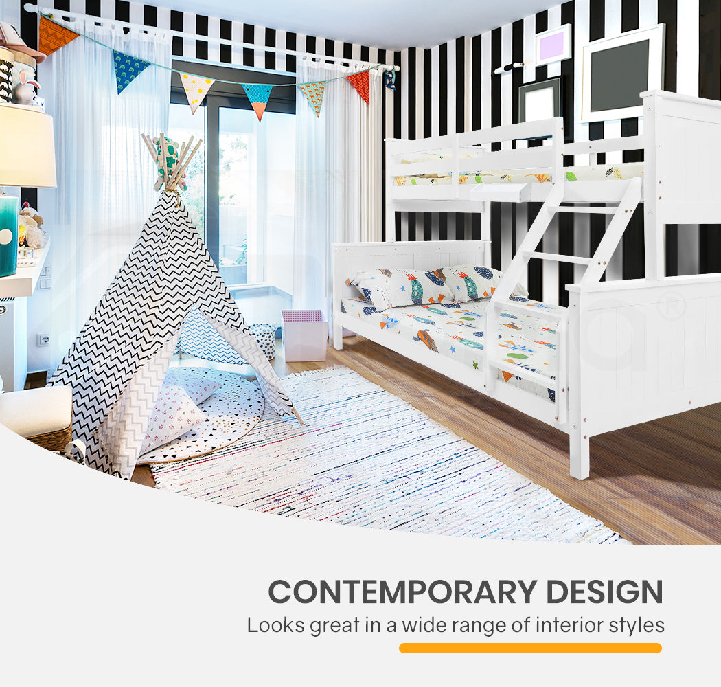 KINGSTON SLUMBER Bunk Bed Frame Modular Single White Wood Kids Double Deck Twin - Cosy Abode