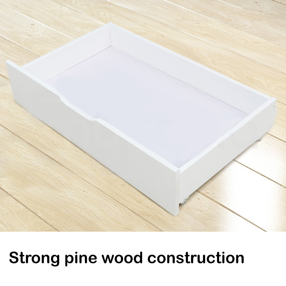 Kingston Slumber 2x Under Bed Storage Drawers White Pine Wooden Wheels - Cosy Abode