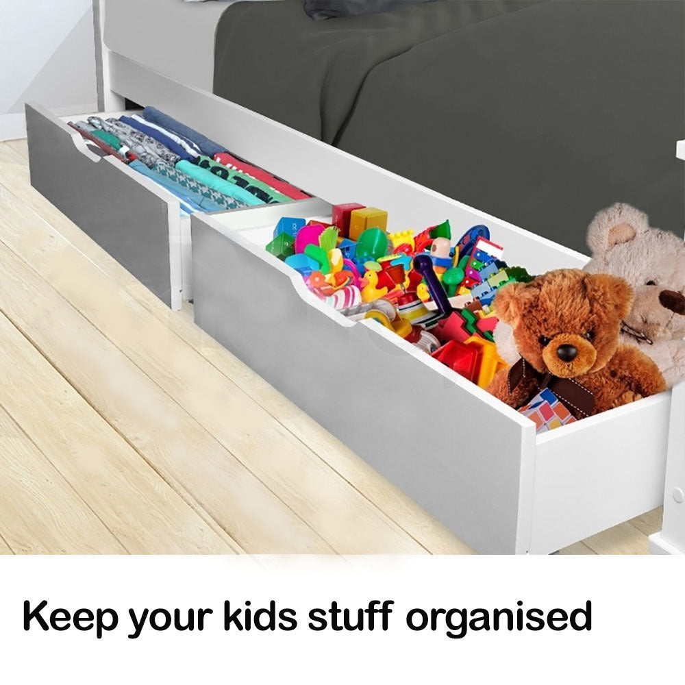 Kingston Slumber 2x Under Bed Storage Drawers White Pine Wooden Wheels - Cosy Abode
