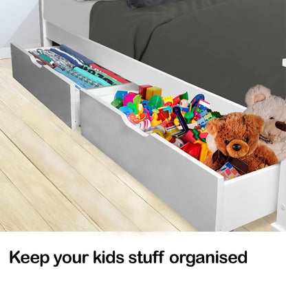 Kingston Slumber 2x Under Bed Storage Drawers White Pine Wooden Wheels - Cosy Abode