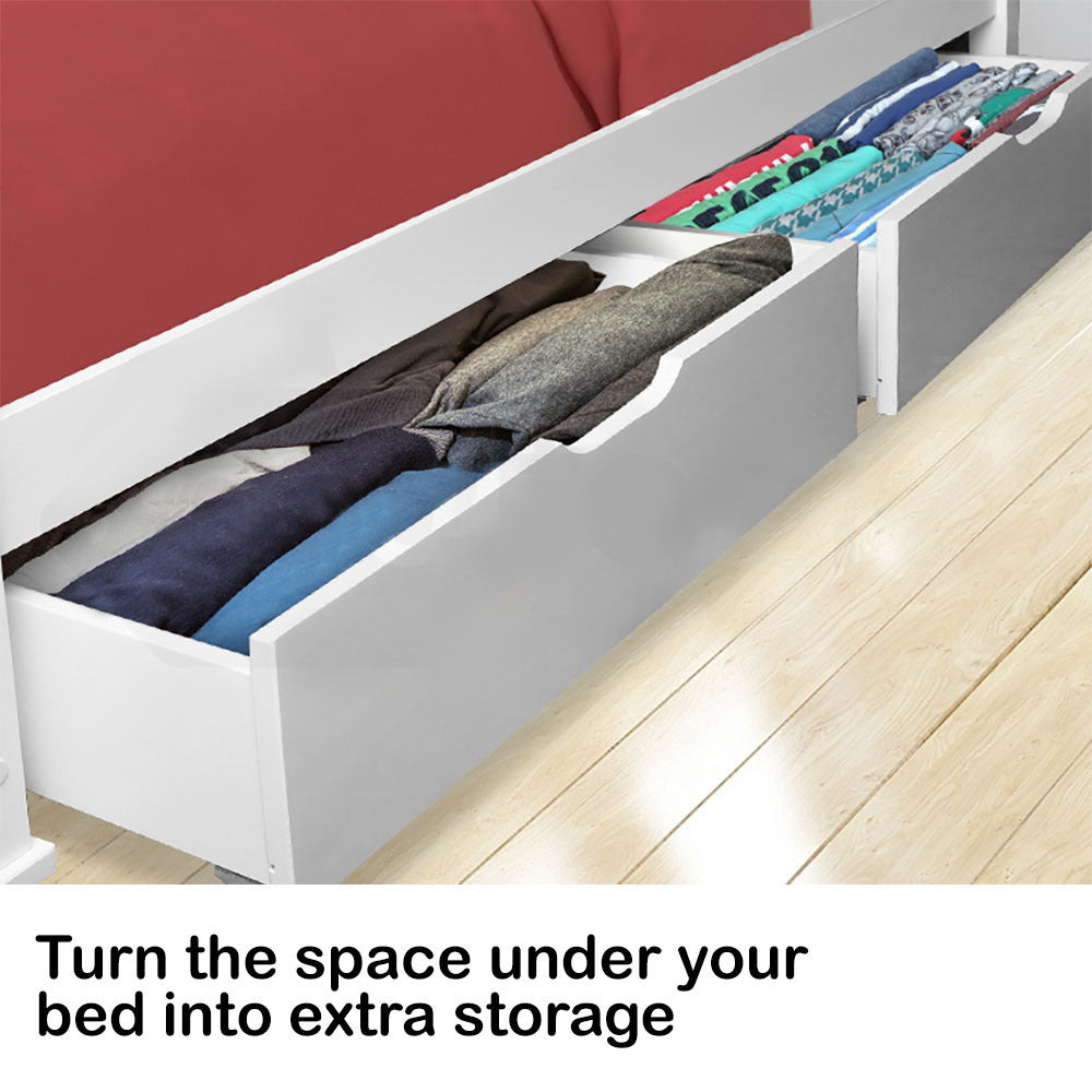 Kingston Slumber 2x Under Bed Storage Drawers White Pine Wooden Wheels - Cosy Abode