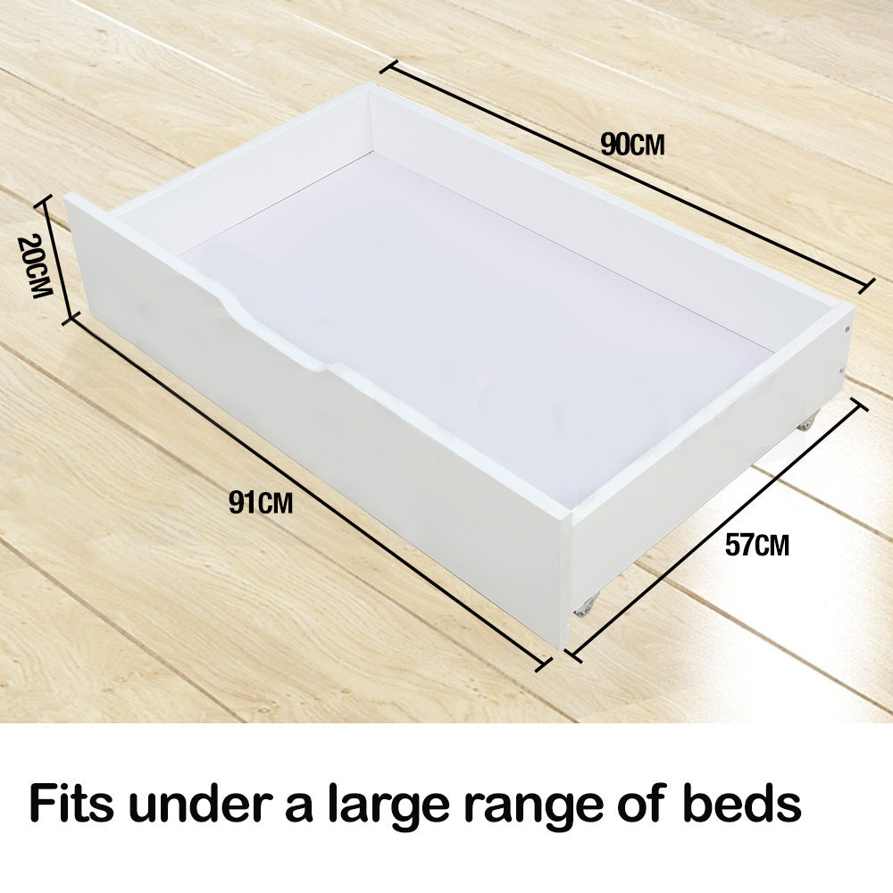 Kingston Slumber 2x Under Bed Storage Drawers White Pine Wooden Wheels - Cosy Abode