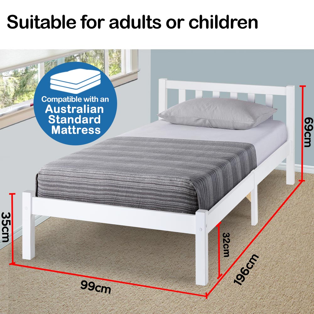 Kingston Slumber Single Wooden Pine Bed Frame Timber Kids Adults Contemporary Bedroom Furniture - Cosy Abode