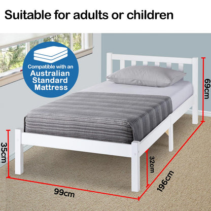 Kingston Slumber Single Wooden Pine Bed Frame Timber Kids Adults Contemporary Bedroom Furniture - Cosy Abode