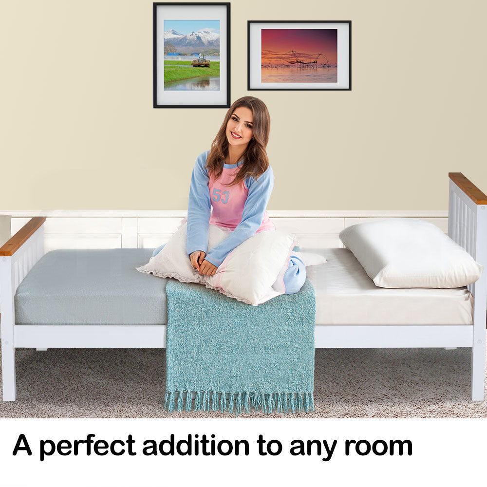 Kingston Slumber Single Wooden Bed Frame Base White Timber Kids Adults Modern Bedroom Furniture - Cosy Abode