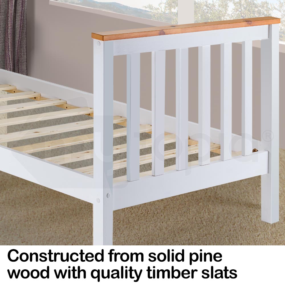 Kingston Slumber Single Wooden Bed Frame Base White Timber Kids Adults Modern Bedroom Furniture - Cosy Abode