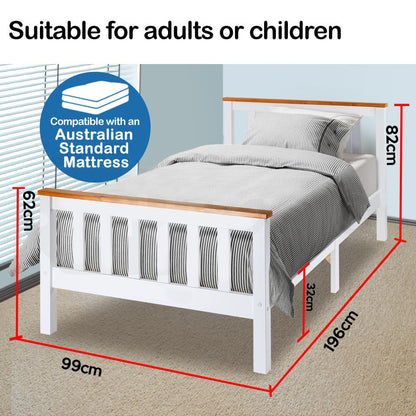 Kingston Slumber Single Wooden Bed Frame Base White Timber Kids Adults Modern Bedroom Furniture - Cosy Abode