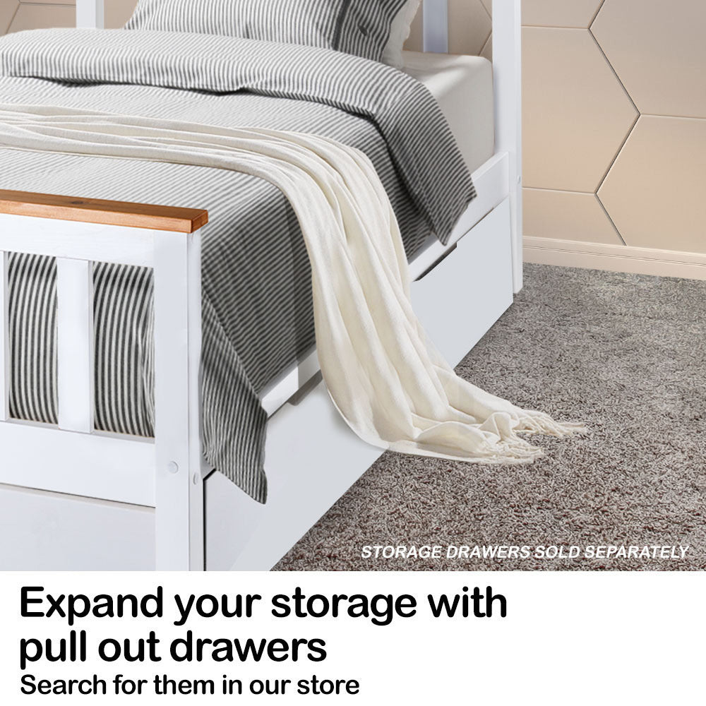 Kingston Slumber Single Wooden Bed Frame Base White Timber Kids Adults Modern Bedroom Furniture - Cosy Abode