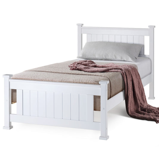 Kingston Slumber Single Wooden Bed Frame Base White Pine Adult Bedroom Furniture Timber Slat - Cosy Abode