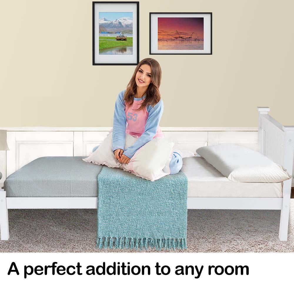 Kingston Slumber Single Wooden Bed Frame Base White Pine Adult Bedroom Furniture Timber Slat - Cosy Abode