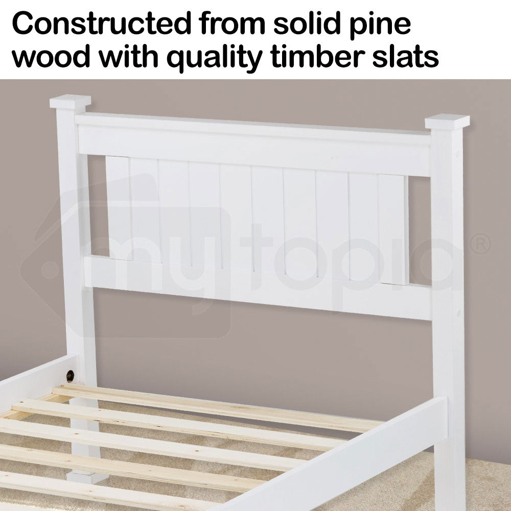 Kingston Slumber Single Wooden Bed Frame Base White Pine Adult Bedroom Furniture Timber Slat - Cosy Abode