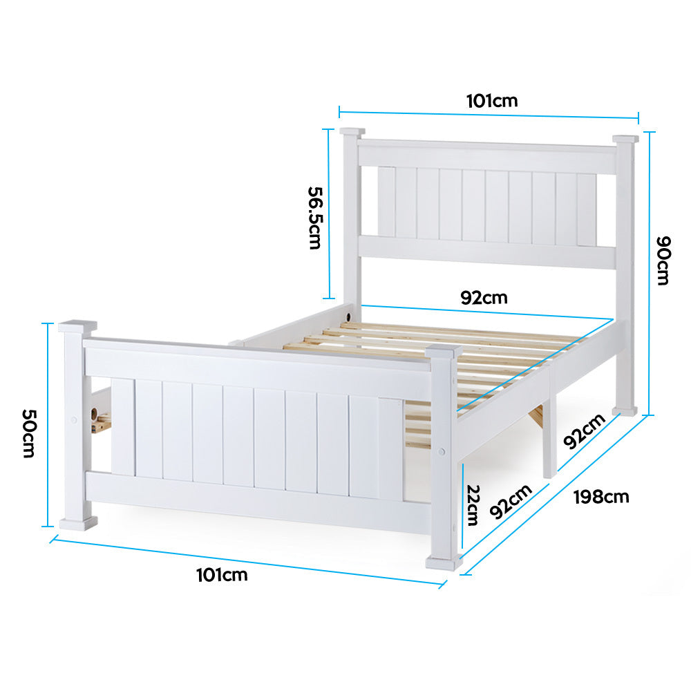 Kingston Slumber Single Wooden Bed Frame Base White Pine Adult Bedroom Furniture Timber Slat - Cosy Abode