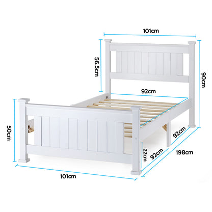 Kingston Slumber Single Wooden Bed Frame Base White Pine Adult Bedroom Furniture Timber Slat - Cosy Abode