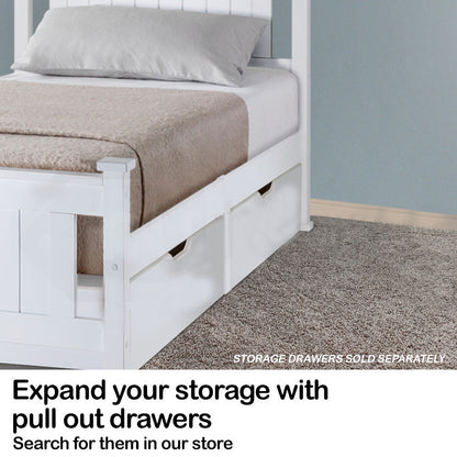 Kingston Slumber Single Wooden Bed Frame Base White Pine Adult Bedroom Furniture Timber Slat - Cosy Abode