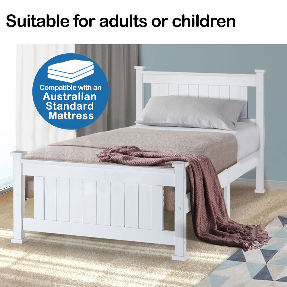Kingston Slumber Single Wooden Bed Frame Base White Pine Adult Bedroom Furniture Timber Slat - Cosy Abode