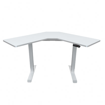 Fortia Sit To Stand Up Corner Standing Desk, 72-120cm, Dual Motor, Electric Height Adjustable, 80kg Load, White/White Frame - Cosy Abode