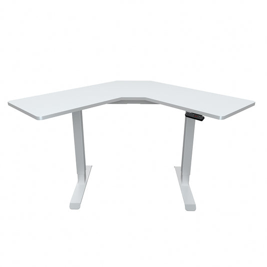 Fortia Sit To Stand Up Corner Standing Desk, 72-120cm, Dual Motor, Electric Height Adjustable, 80kg Load, White/White Frame - Cosy Abode
