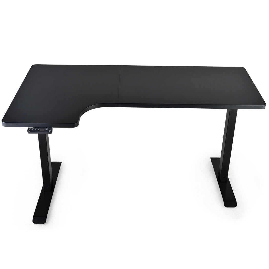 FORTIA L-Shape Standing Desk, 1450W x 850D x 600D, Dual Motor, 80kg Load, Sit to Stand Up Electric Height Adjustable, Left-Hand Sided, Black/Black Frame - Cosy Abode