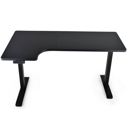 FORTIA L-Shape Standing Desk, 1450W x 850D x 600D, Dual Motor, 80kg Load, Sit to Stand Up Electric Height Adjustable, Left-Hand Sided, Black/Black Frame - Cosy Abode