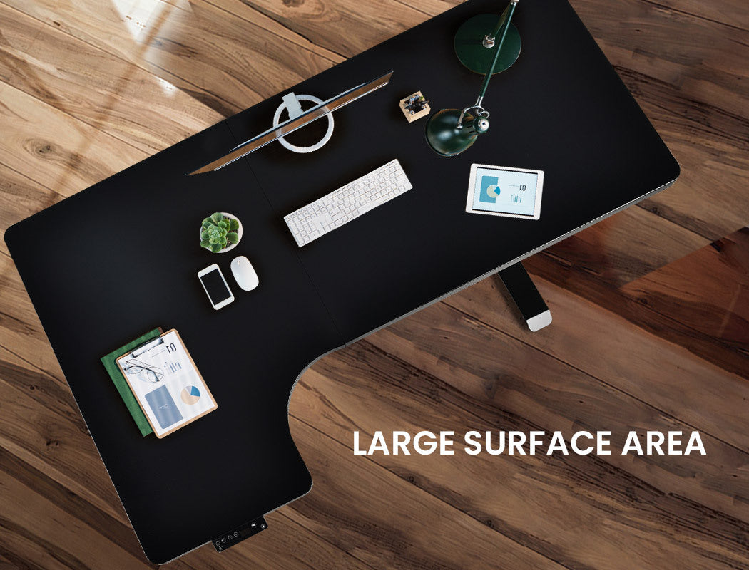 FORTIA L-Shape Standing Desk, 1450W x 850D x 600D, Dual Motor, 80kg Load, Sit to Stand Up Electric Height Adjustable, Left-Hand Sided, Black/Black Frame - Cosy Abode