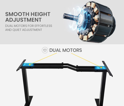 FORTIA L-Shape Standing Desk, 1450W x 850D x 600D, Dual Motor, 80kg Load, Sit to Stand Up Electric Height Adjustable, Left-Hand Sided, Black/Black Frame - Cosy Abode