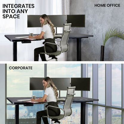 FORTIA L-Shape Standing Desk, 1450W x 850D x 600D, Dual Motor, 80kg Load, Sit to Stand Up Electric Height Adjustable, Left-Hand Sided, Black/Black Frame - Cosy Abode