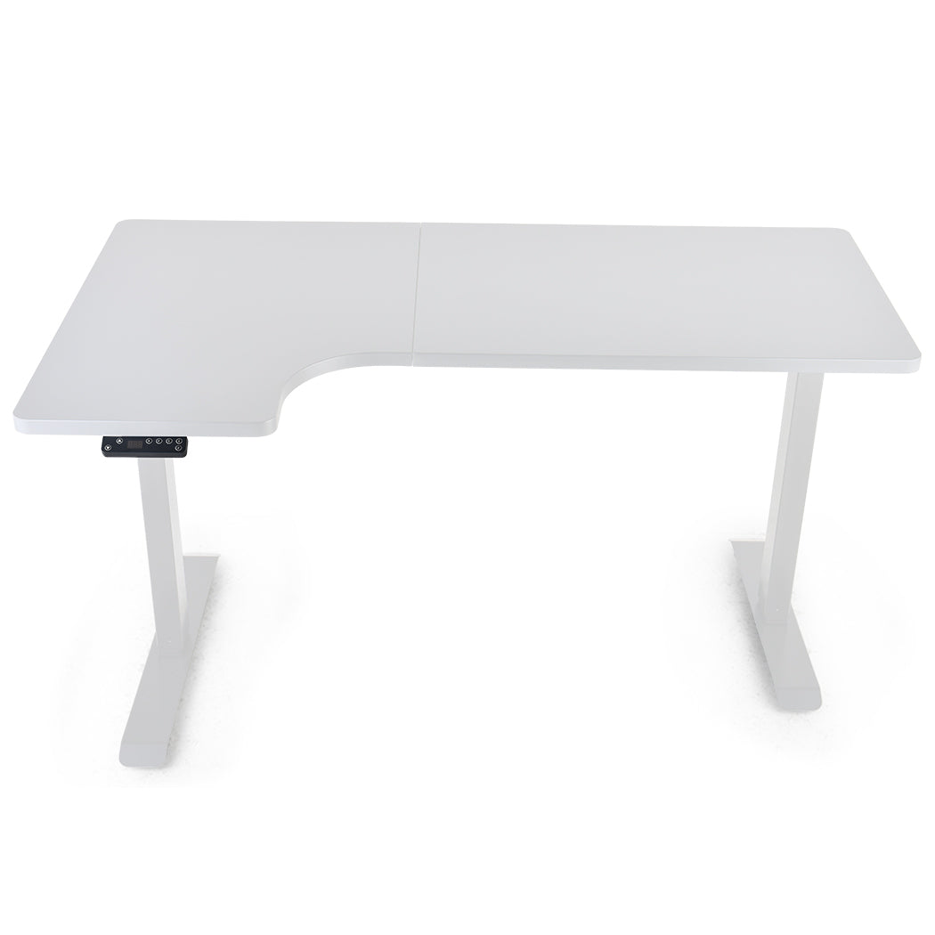 FORTIA L-Shape Standing Desk, 1450W x 850D x 600D, Dual Motor, 80kg Load, Sit to Stand Up Electric Height Adjustable, Left-Hand Sided, White/White Frame - Cosy Abode