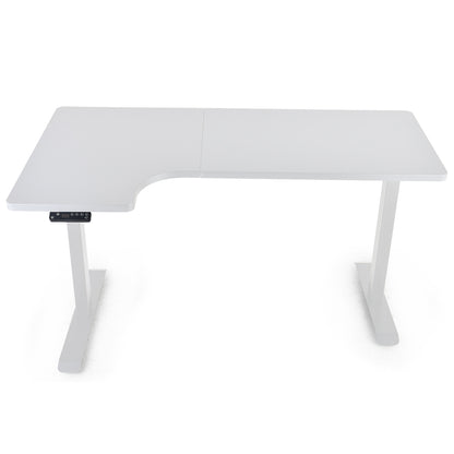 FORTIA L-Shape Standing Desk, 1450W x 850D x 600D, Dual Motor, 80kg Load, Sit to Stand Up Electric Height Adjustable, Left-Hand Sided, White/White Frame - Cosy Abode