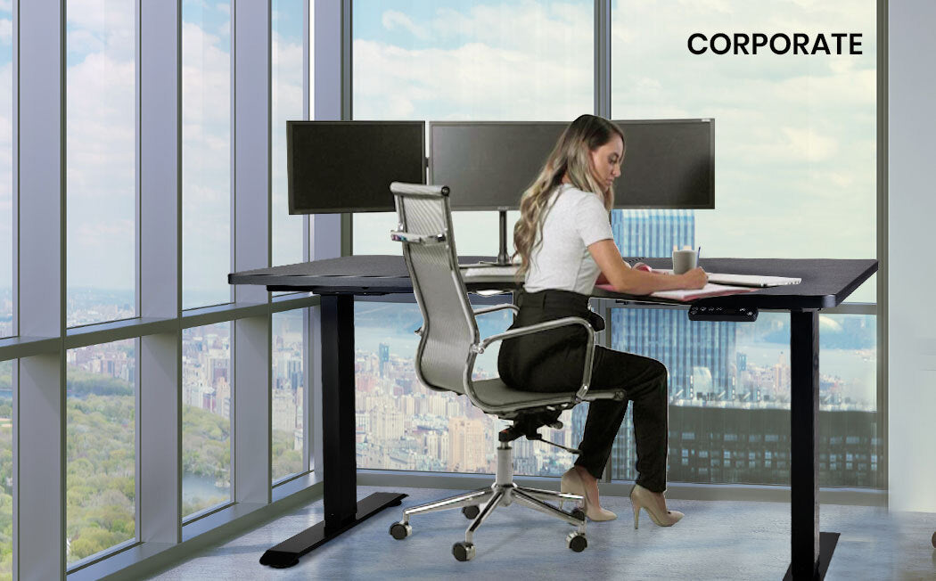 Fortia L Shaped Sit To Stand Up Corner Standing Desk, 72-120cm, Dual Motor, Adjustable Height Electric, 80kg Load, Right-Hand Sided, Black - Cosy Abode
