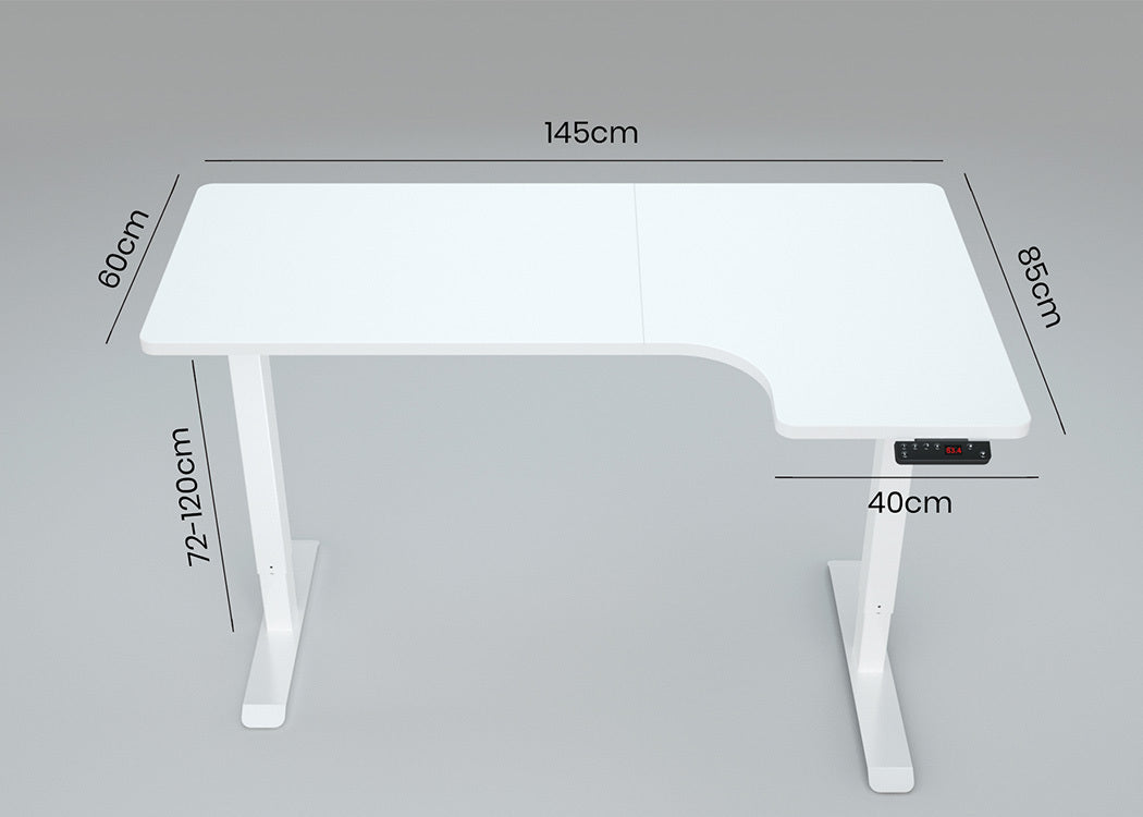 Fortia L Shaped Sit To Stand Up Corner Standing Desk, 72-120cm, Dual Motor, Adjustable Height Electric, 80kg Load, Right-Hand Sided, White - Cosy Abode