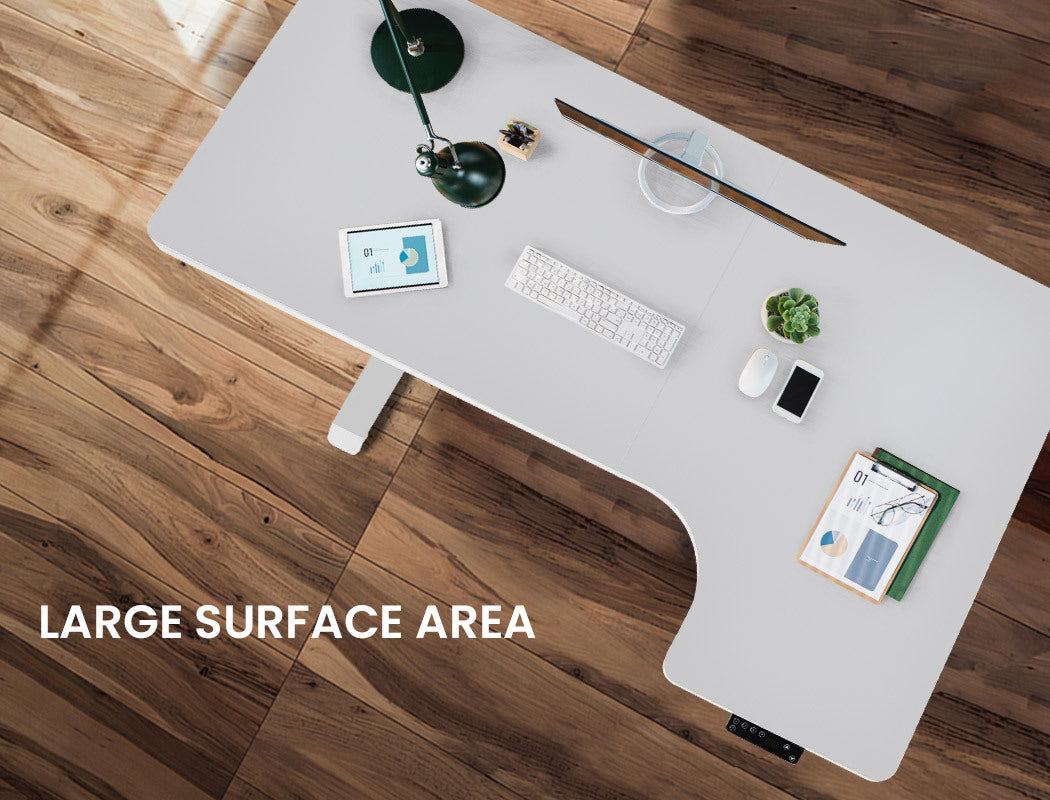 Fortia L Shaped Sit To Stand Up Corner Standing Desk, 72-120cm, Dual Motor, Adjustable Height Electric, 80kg Load, Right-Hand Sided, White - Cosy Abode