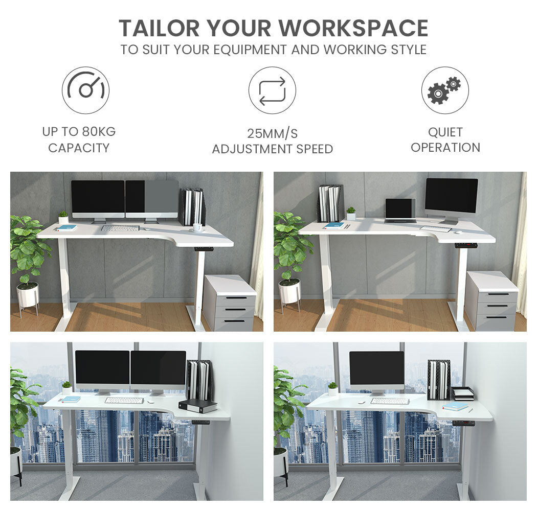 Fortia L Shaped Sit To Stand Up Corner Standing Desk, 72-120cm, Dual Motor, Adjustable Height Electric, 80kg Load, Right-Hand Sided, White - Cosy Abode