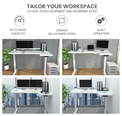 Fortia L Shaped Sit To Stand Up Corner Standing Desk, 72-120cm, Dual Motor, Adjustable Height Electric, 80kg Load, Right-Hand Sided, White - Cosy Abode