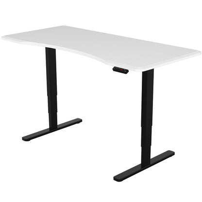 Fortia Sit To Stand Up Standing Desk, 150x70cm, 62-128cm Electric Height Adjustable, Dual Motor, 120kg Load, Arched, White/Black Frame - Cosy Abode