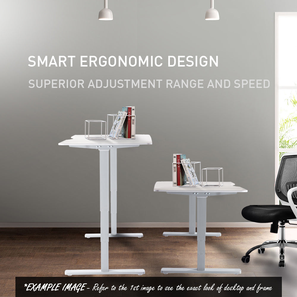 Fortia Sit To Stand Up Standing Desk, 150x70cm, 62-128cm Electric Height Adjustable, Dual Motor, 120kg Load, Arched, White/Black Frame - Cosy Abode